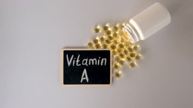 Vitamin A capsule supplements. Selective focus. Medical.