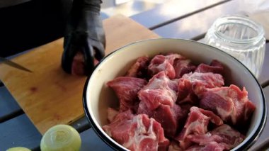 A man cutting meat. Selective focus. Food.