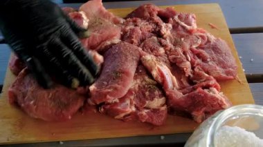 A man cutting meat. Selective focus. Food.