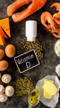 D vitamini ve Omega 3 içeren yiyecekler. Seçici odak.