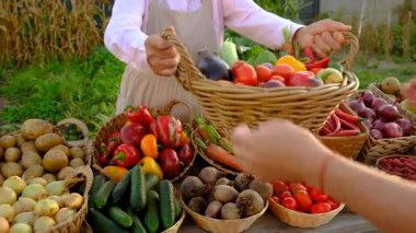 Sebze pazarında. Seçici odaklanma. Yiyecek..