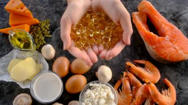 D vitamini ve Omega 3 içeren yiyecekler. Seçici odak.