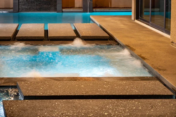 Swimming Pool High End Custom Waterwall Feature Dual Water Fire — стокове фото