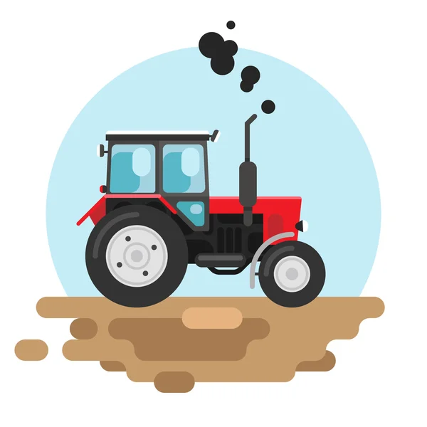 Piros traktor oldalnézetből — Stock Vector