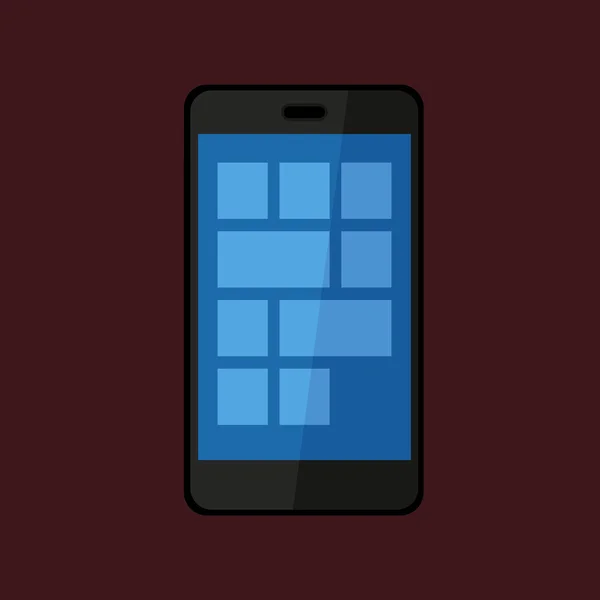 Platte ontwerp zwart touchscreen smartphone pictogram geïsoleerd op donkere b — Stockvector