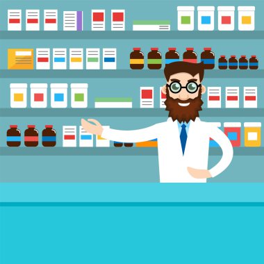 Eczanedeki erkek eczacı.