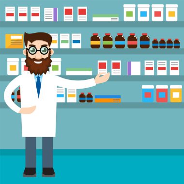 Eczanedeki erkek eczacı.