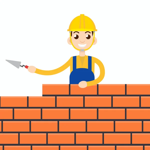 Trabalhador na parede de tijolo —  Vetores de Stock