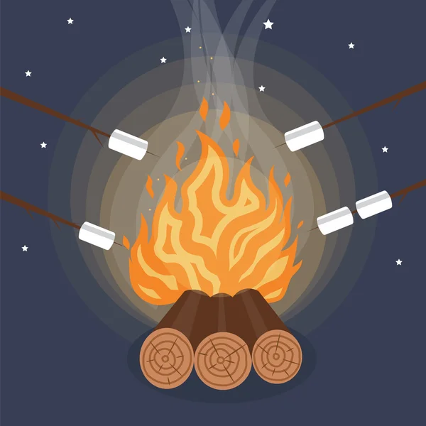 Menggoreng Marshmallow di luar Stok Ilustrasi Bebas Royalti