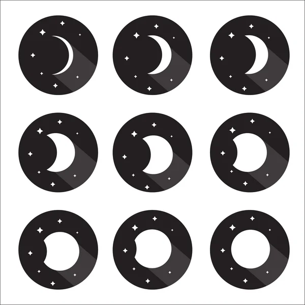 Conjunto de iconos fases lunares — Vector de stock