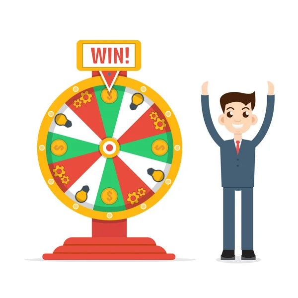 Wheel of fortune with man — Stock Vector