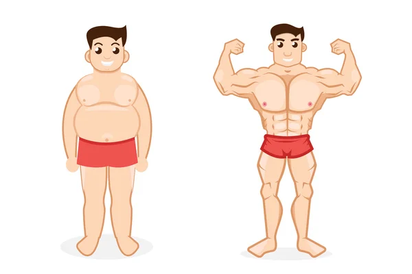 Mann vor und nach der Fitness — Stockvektor