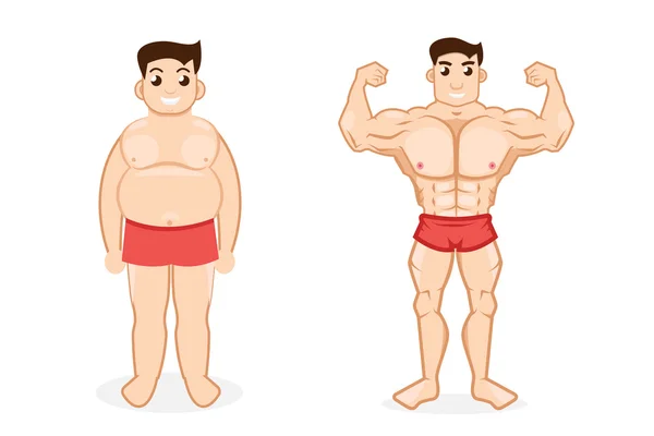 Hombre antes y después de la aptitud — Vector de stock