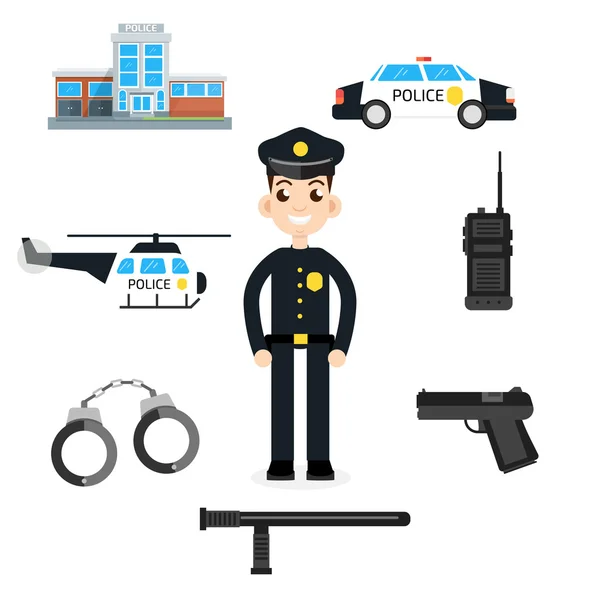 Coche de policía, departamento, conjunto de helicópteros — Vector de stock
