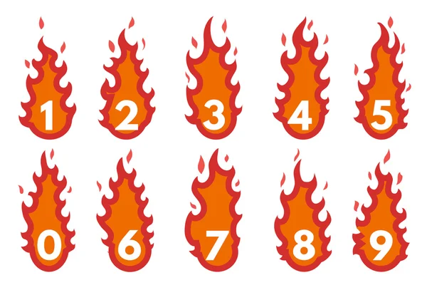 Flammende Zahlensymbole gesetzt — Stockvektor