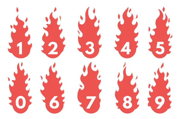 Flammende Zahlensymbole gesetzt. — Stockvektor