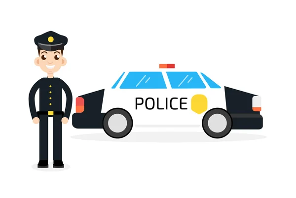 Coche de policía con policía — Vector de stock