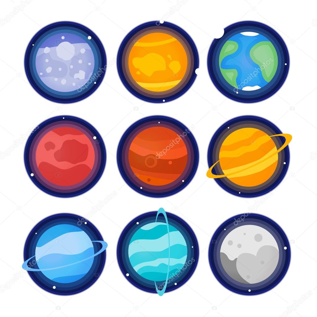 planets of solar system icon set 