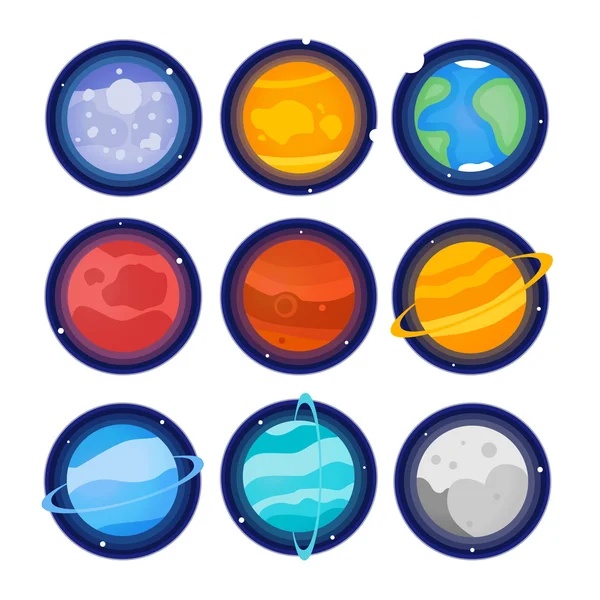 Planetas del sistema solar icono conjunto — Archivo Imágenes Vectoriales