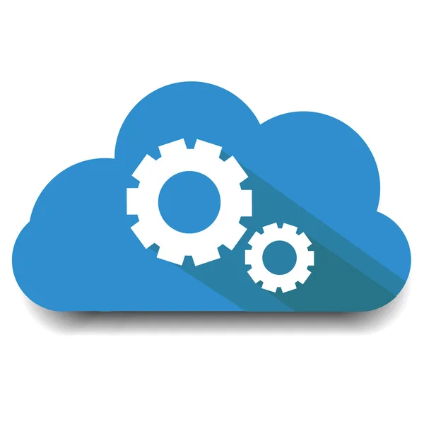 Nuvola blu con ingranaggi. Nuvola con ingranaggi. Tecnologia di cloud computing, illustrazione vettoriale — Vettoriale Stock