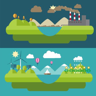 çevre, yeşil enerji ve kirliliği simgeleri