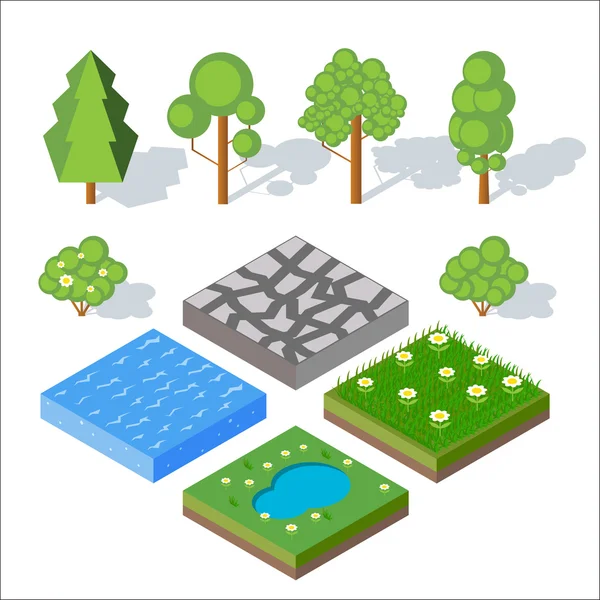 Isometric landscape elements — Stock Vector