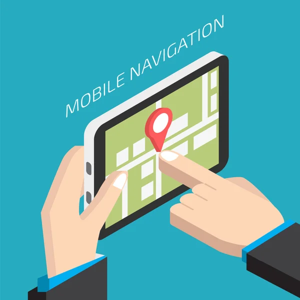 Isometric GPS mobile navigation with tablet — Stock Vector