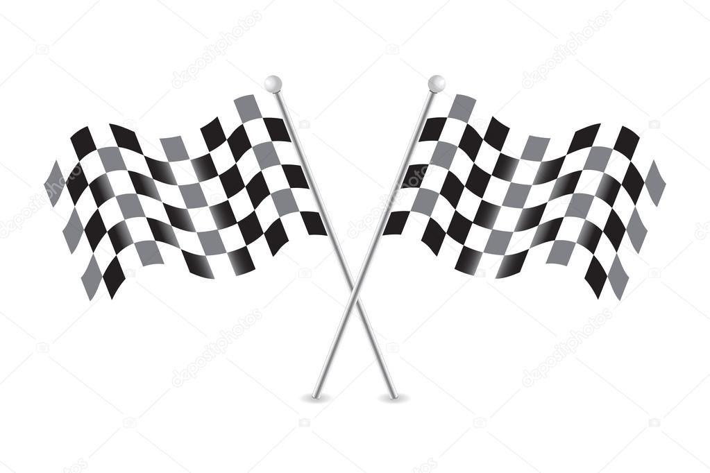 Checkered flags on white