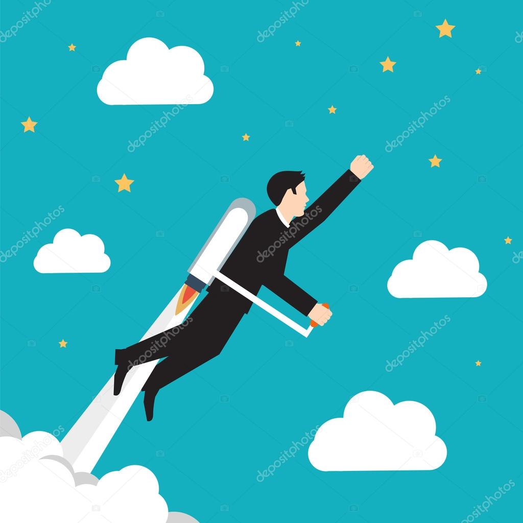 Flying Businessman on blue