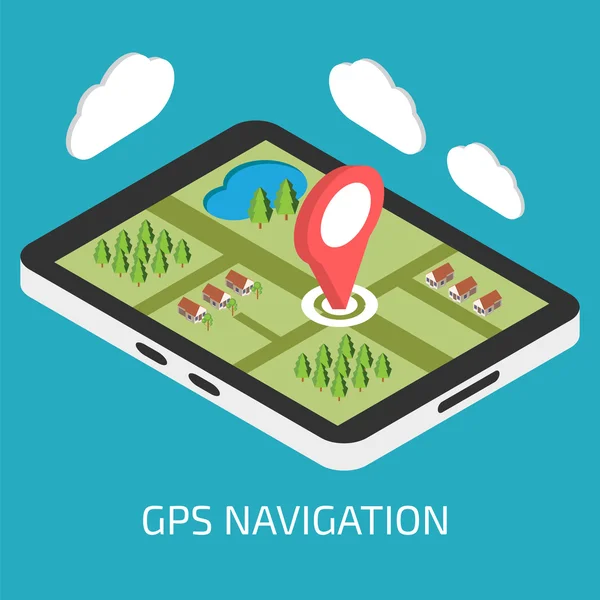 Navegación GPS móvil con tablet — Vector de stock