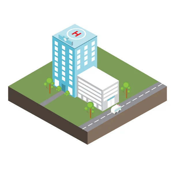 Hospital isometric building — Stock Vector