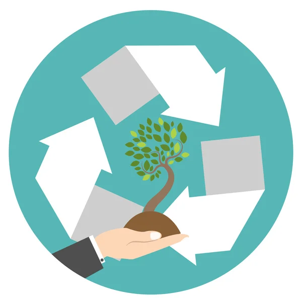 Recycling center icon with hand — Stock Vector