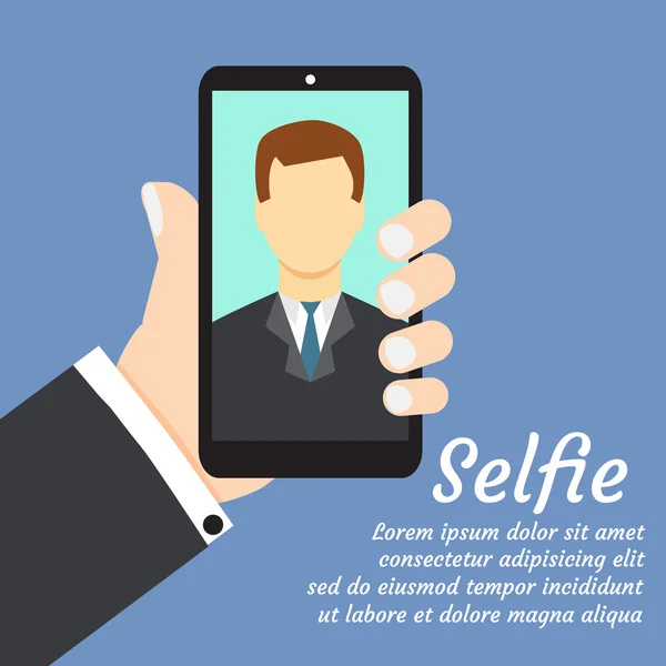 Selfie con smartphone en azul — Vector de stock