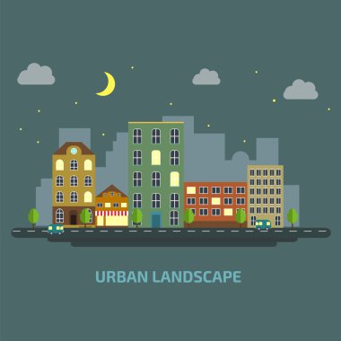 Kentsel peyzaj düz stil