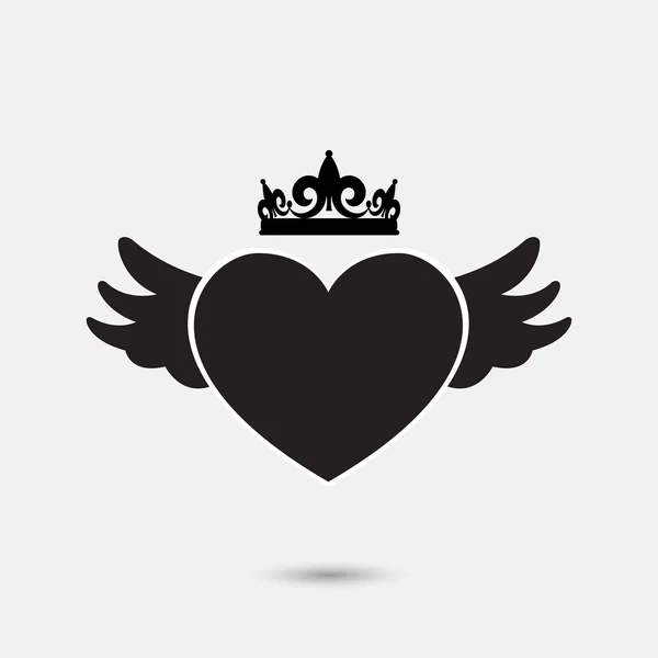 Coração com asas e ícone de diadema — Vetor de Stock