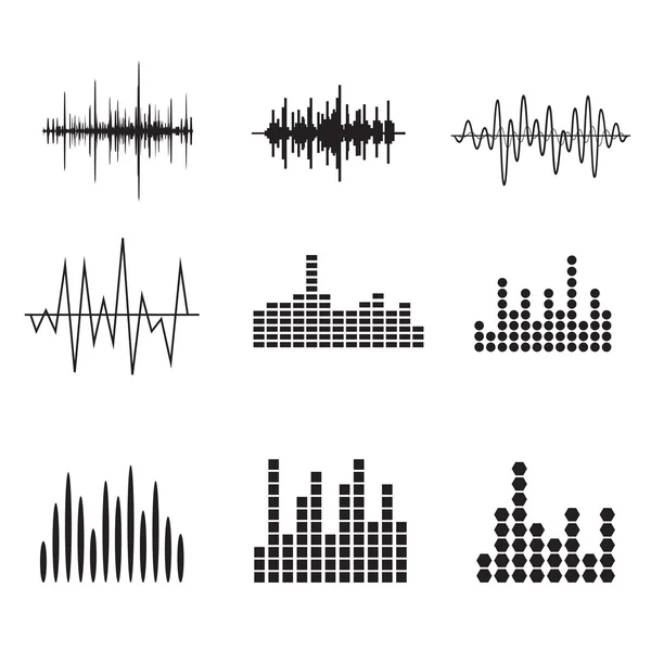 Musica set di icone dell'onda sonora — Vettoriale Stock