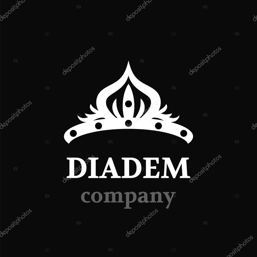 White diadem vector silhouette icon against black background