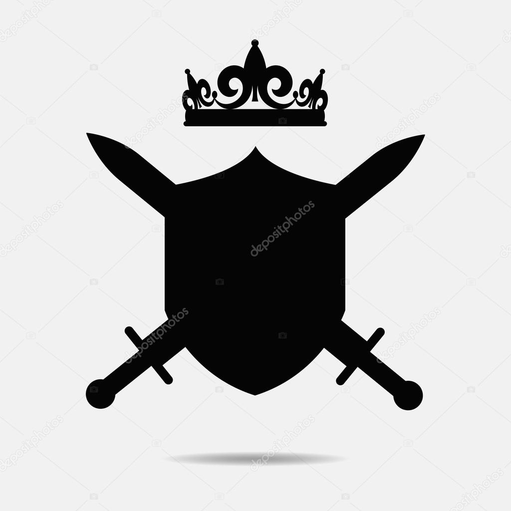Shield, swords and crown silhouette.