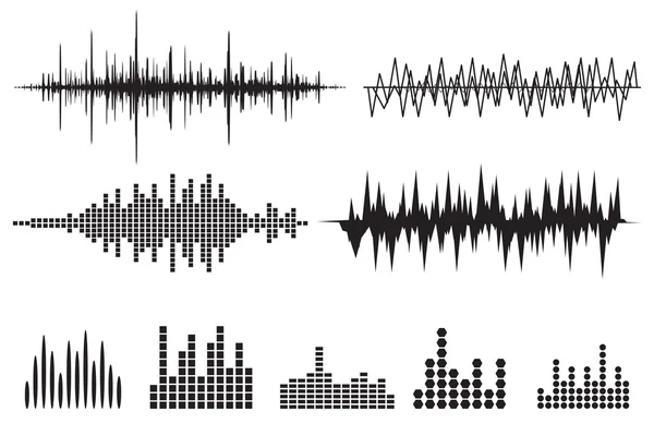 Ensemble d'icônes d'ondes sonores de musique . — Image vectorielle