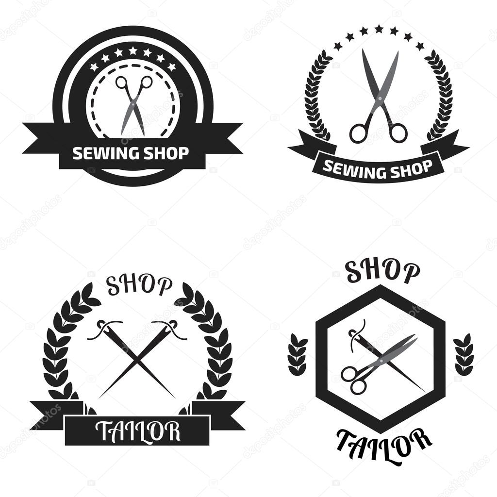 Set of tailor logo labels, emblems . Tailor shop theme.