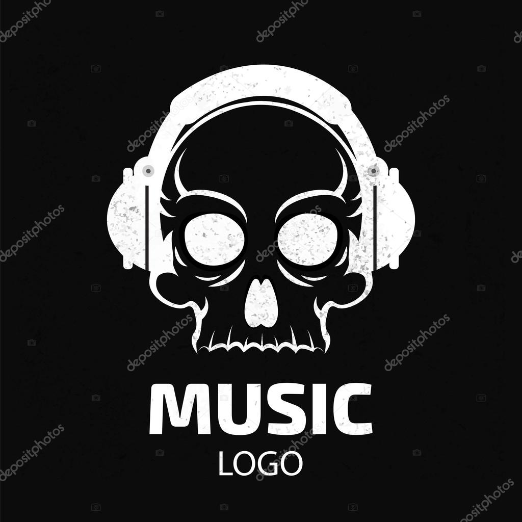 Music skull logo. Vector illustration