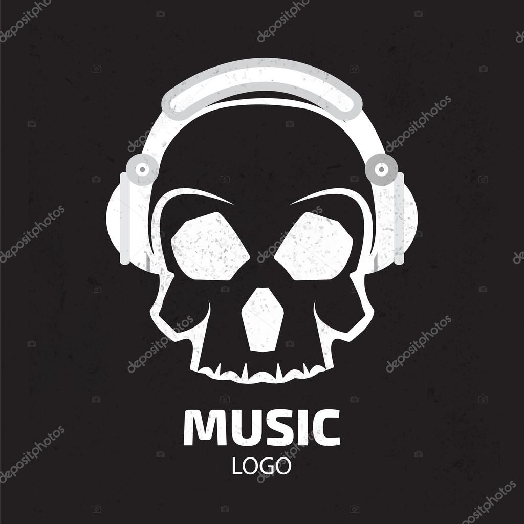 Music skull logo. Vector illustration