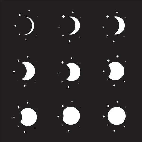 Conjunto de siluetas fases lunares — Vector de stock