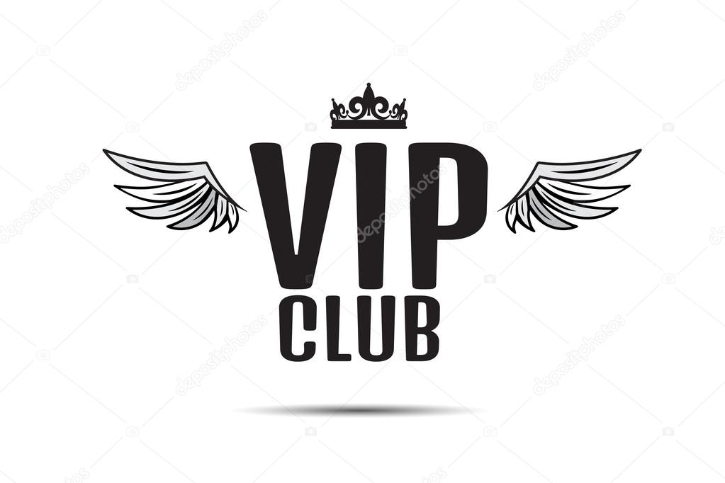 VIP club logo text with wings in black and white colors