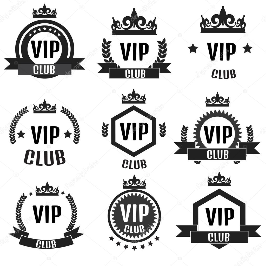 Black VIP club logos set in flat style