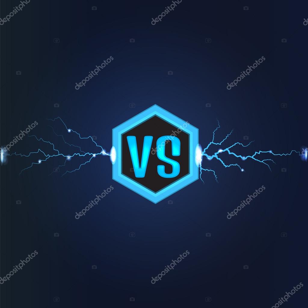 Blue versus logo against dark background