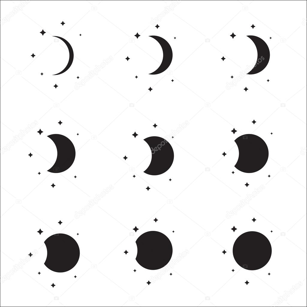 Moon phases silhouettes set