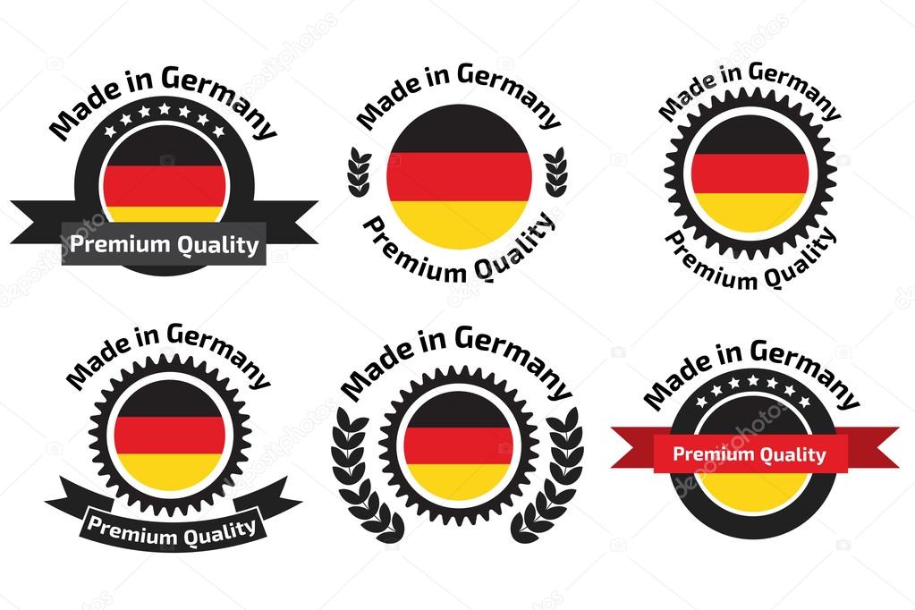 Made in Germany labels and badges. Made in Germany logos set against white background