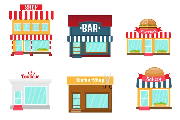 Shops icons set in flat design style. — Stock Vector