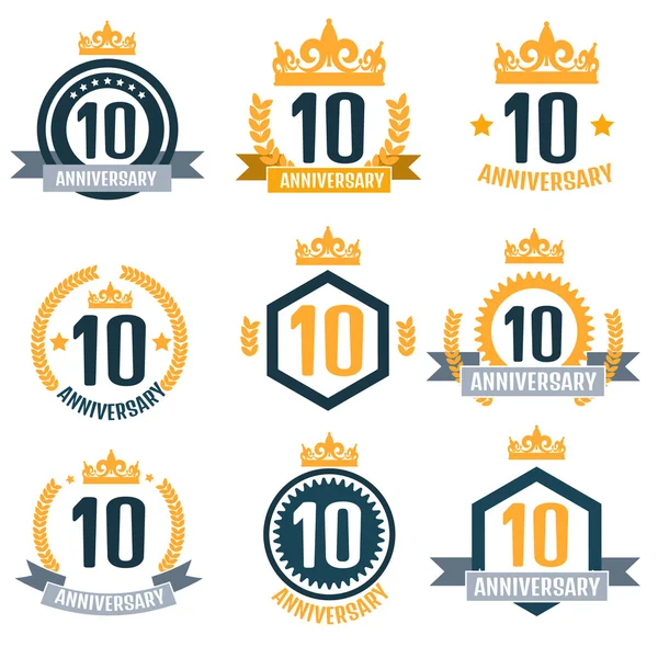 Aniversario 10 set de color — Vector de stock